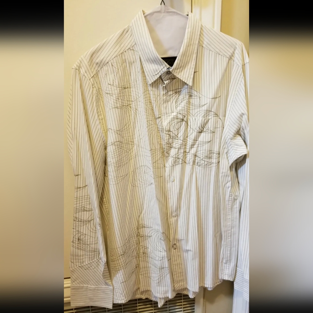 Quiksilver Mens Button Down collared Shirt Size L off white brown stripes